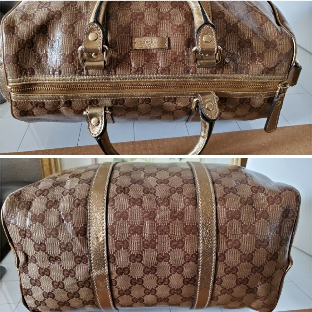 Gucci Gold GG Crystal Canvas Medium Joy Boston Ba - Picture 5 of 14